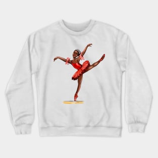 Ballet in red pointe shoes and crown - ballerina doing pirouette in red tutu and red shoes  - brown skin ballerina Crewneck Sweatshirt